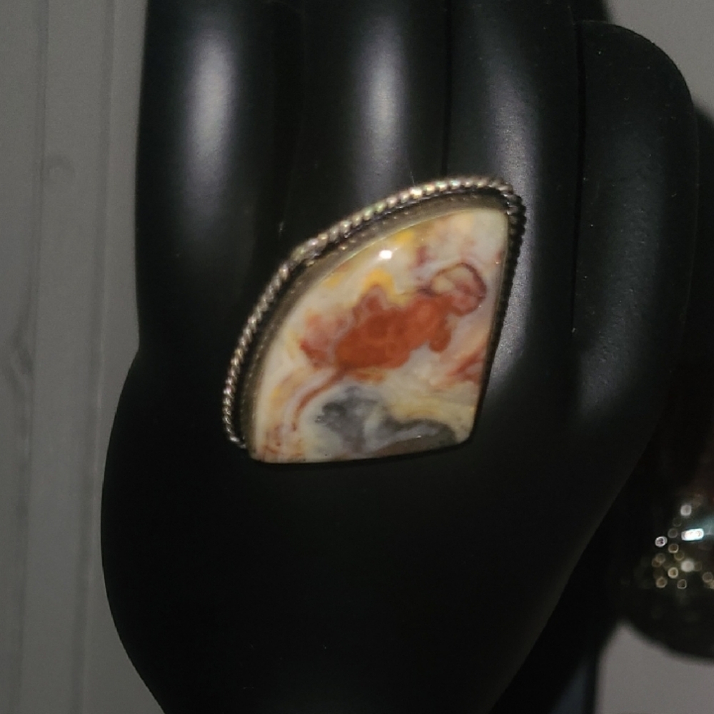 Statement Multicolor Jasper Ring With Silver Tone… - image 1